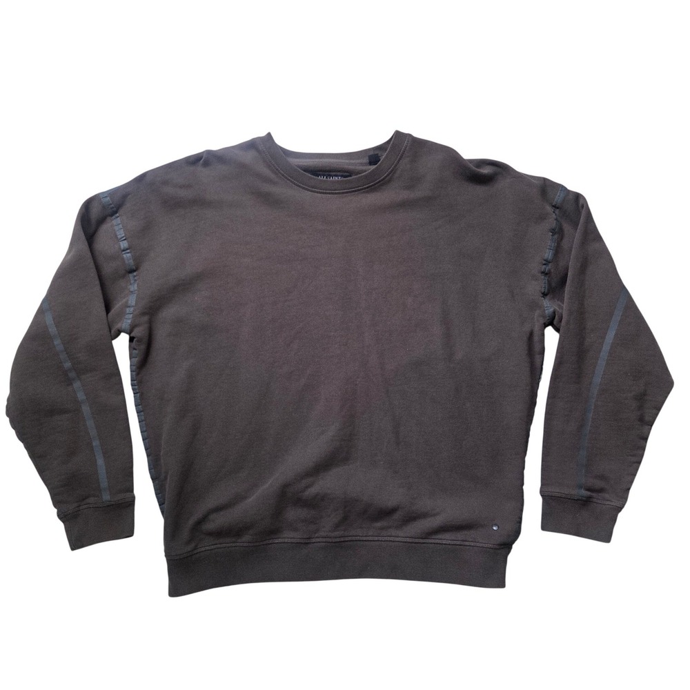 AllSaints Mens Large Brown Crew Neck Sweatshirt Taped Seam Relaxed Fit AS-IS